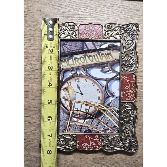 Vintage Ornate Floral Metal & Red Scroll Photo Frame 5.5"x3.5" - Picture 6 of 8